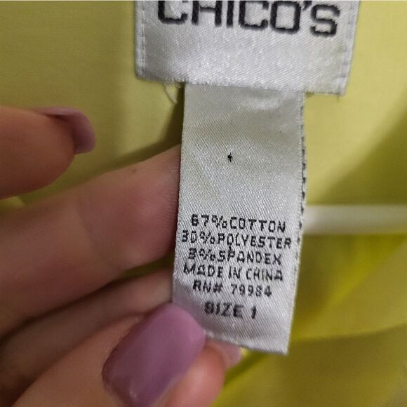 Chico's Lemon Yellow Button Up Blouse With Pockets, Chico's Size 1 (M, 8) - Picture 6 of 6